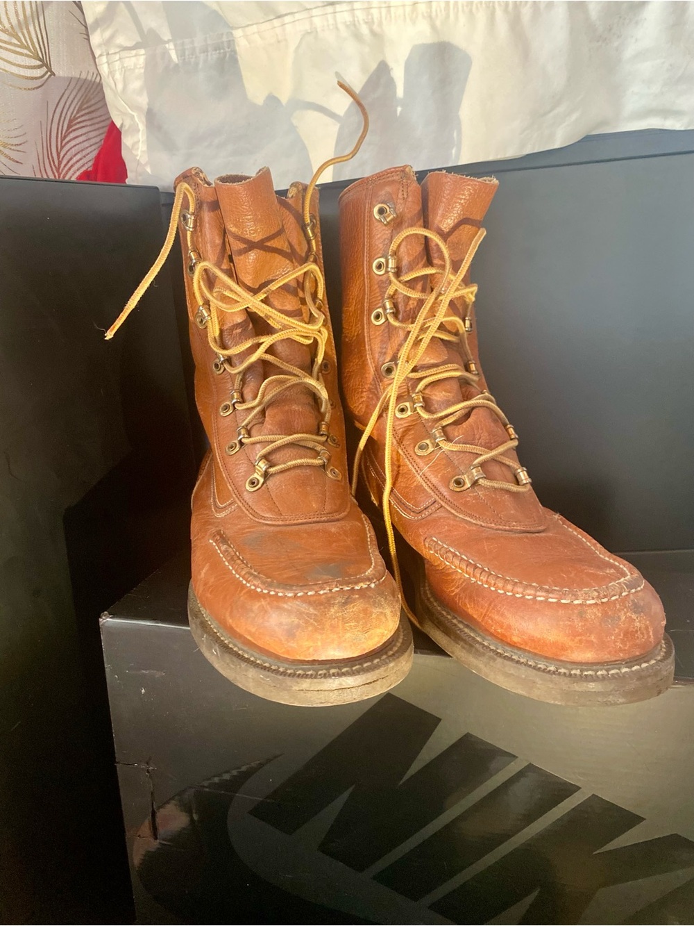 Men's Brown Leather Moc Toe Lace-Up Work Boots